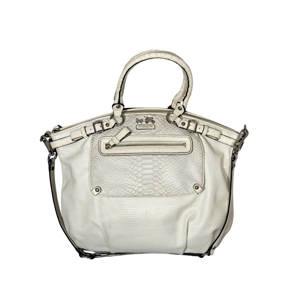 Coach Madison Embossed Exotic Pocket Lindsey 19635 Large Ivory Satchel
